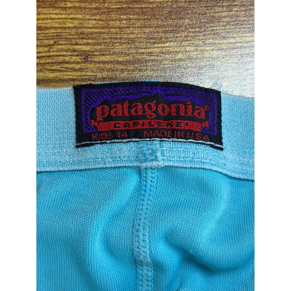 VTG Patagonia Capilene Kids 14 Turquoise Thermal Base Layer Leggings USA Made